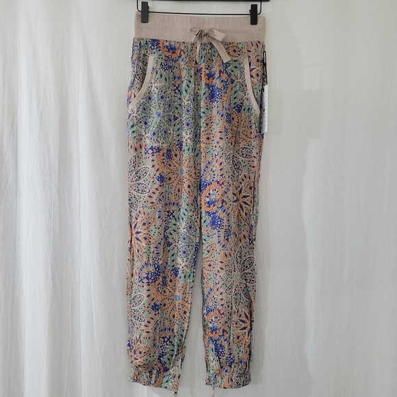 Marrakech Pants - Marrakech Anthropologie Tan/Blue/Orange Patterned Jogger Pant Women's Size S
